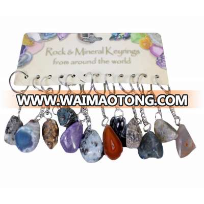 natural irregular shape tumbled agate keyring raw stones charm keychain